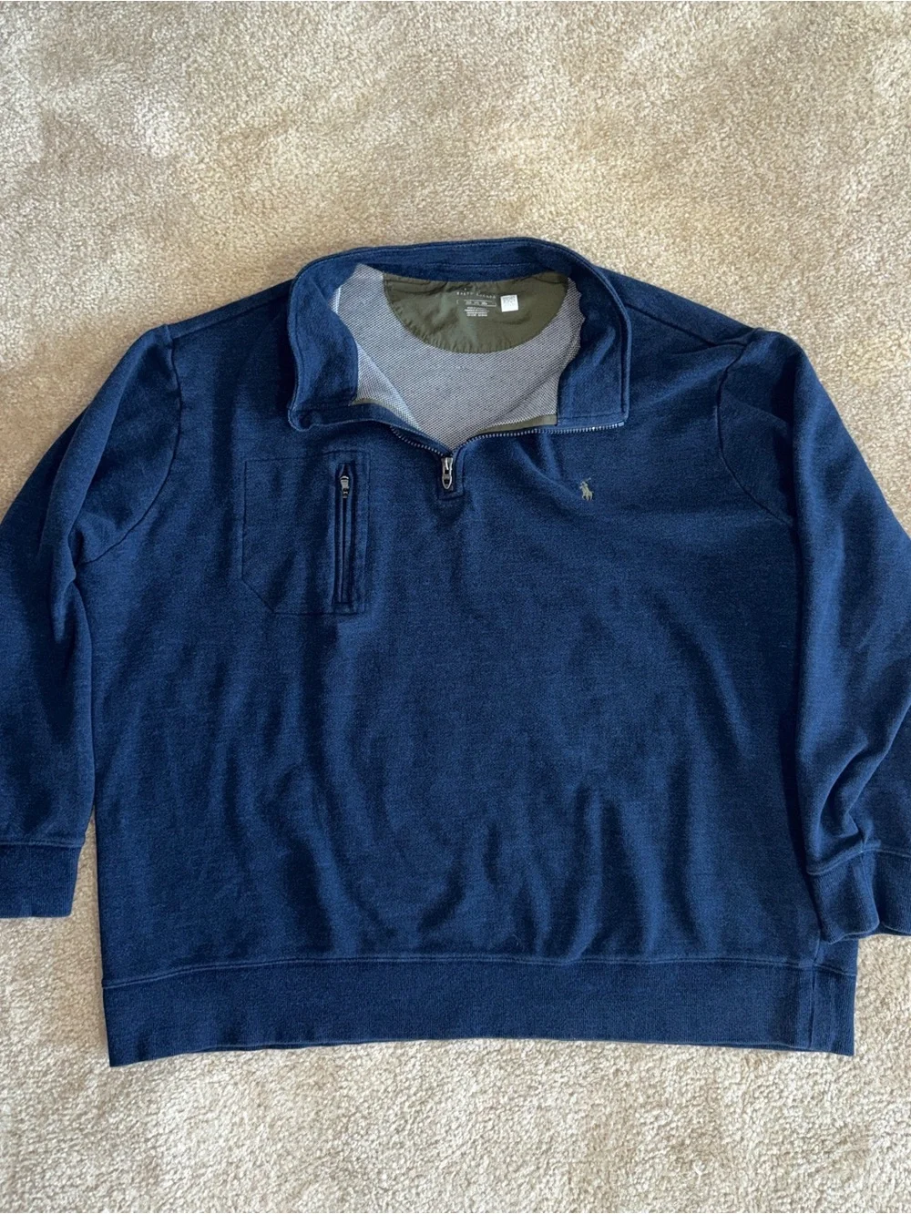 Polo Ralph Lauren Navy Heather Quarter Zip Pocket Pullover Sweater 3XB
